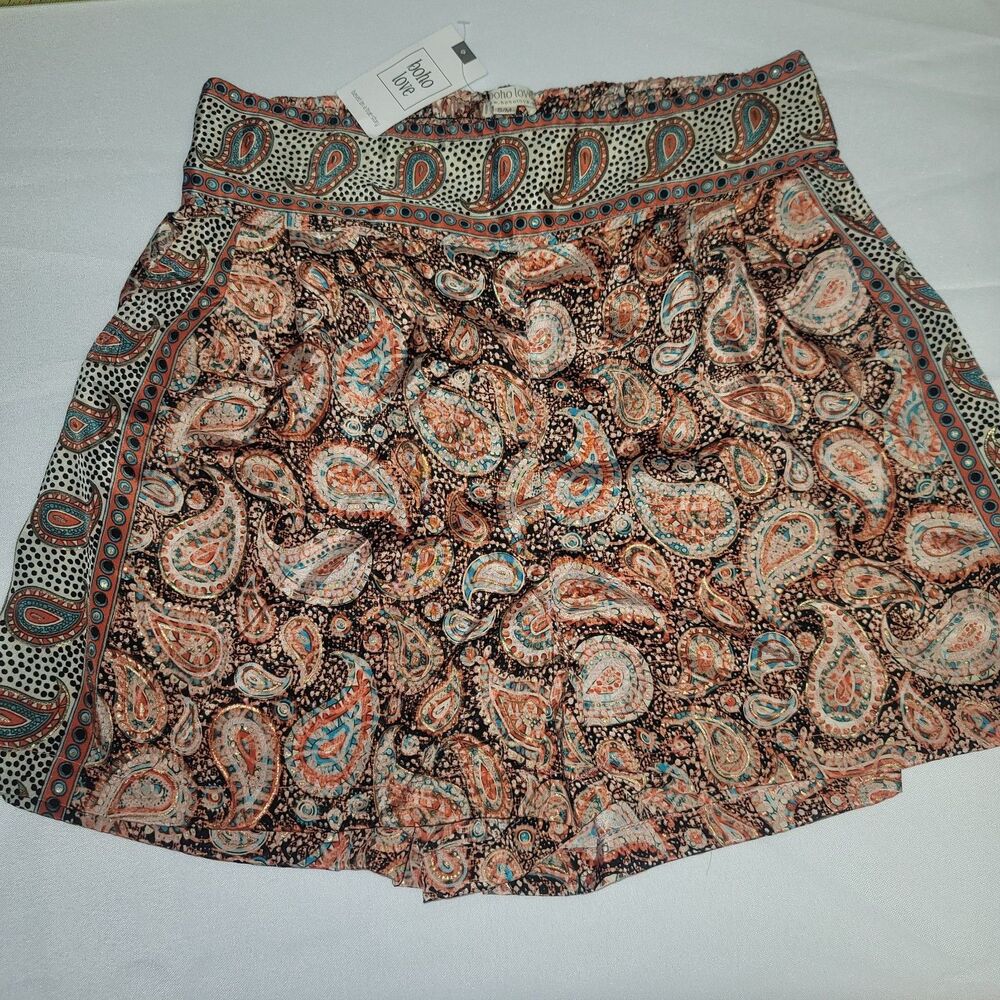 NWT Boho Love Greece Paisley Silk Blend Wide Leg Shorts Size S/M Indie Gypsy